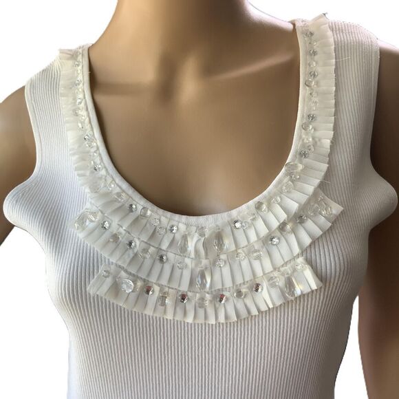Ruby Rd Womens Sleeveless White Scoop Neck Ruffled Tank Top Size Large - Picture 2 of 11